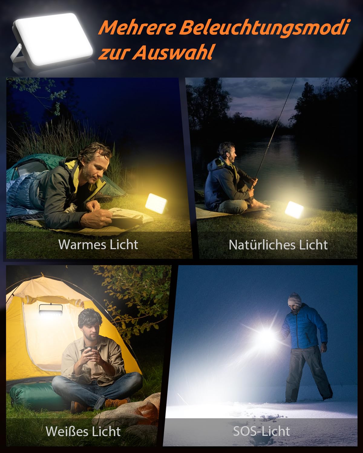 Eventek LED camping lantern 4000LM, 20000mAh power bank USB rechargeable camping light up to 144 hours, IPX5 waterproof camping lamp with 4 light modes for reading, tent, fishing, blackout.