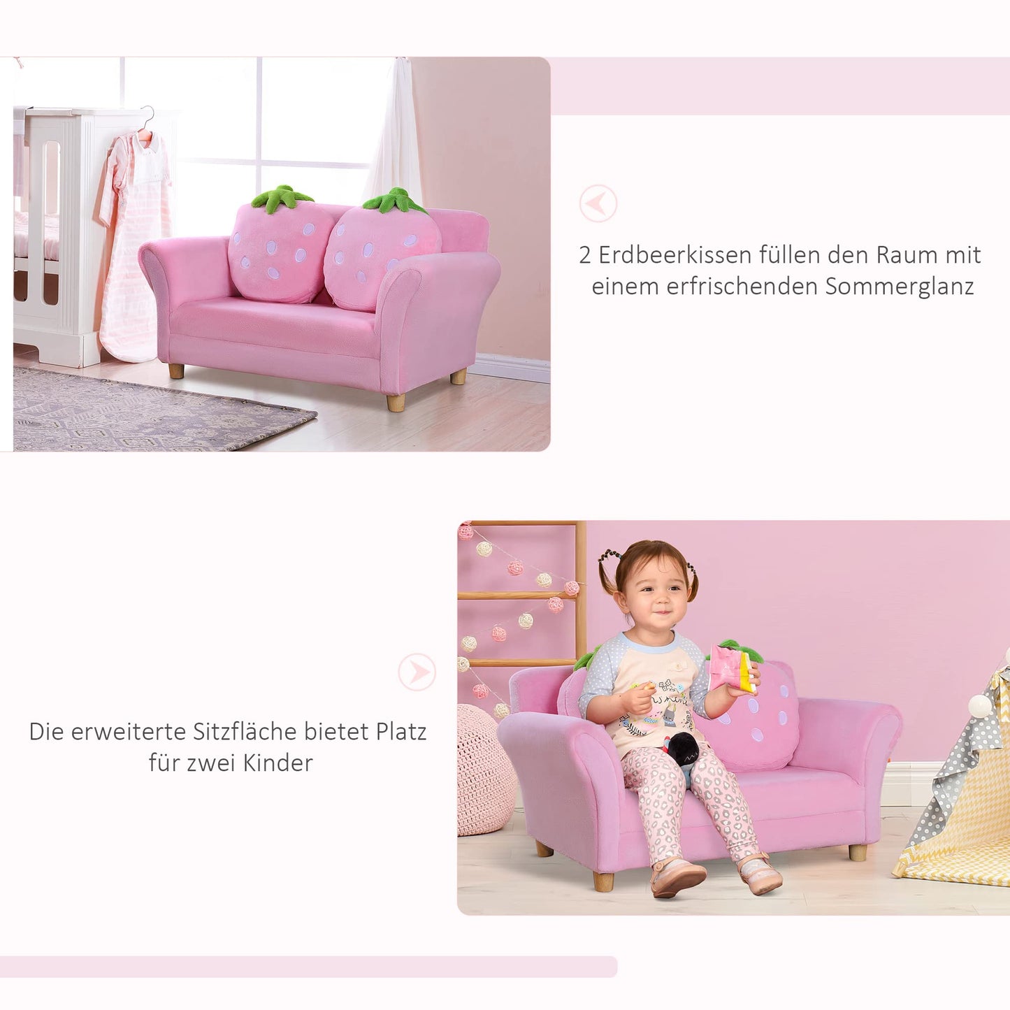 HOMCOM Kids Sofa Kids Chair Sofa Couch Children Chair Kid's Room Soft Sofa Double Sofa Single Sofa (Strawberry Sofa)
