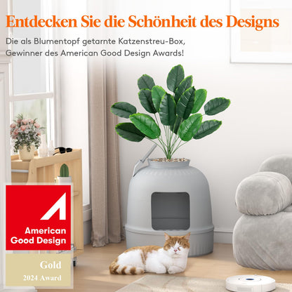 Lifewit Cat litter box with artificial plant and scoop for large cats, hidden cat litter box with odor control & charcoal filter in living room/bedroom/bathroom, Gray