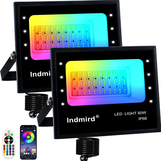 Indoor RGB floodlight 60W RGB LED floodlight Outdoor with Bluetooth APP control IP66 waterproof 6500K Outdoor floodlight Smart RGBW color changeable Dimmable floodlight Mood lighting for garden party stages