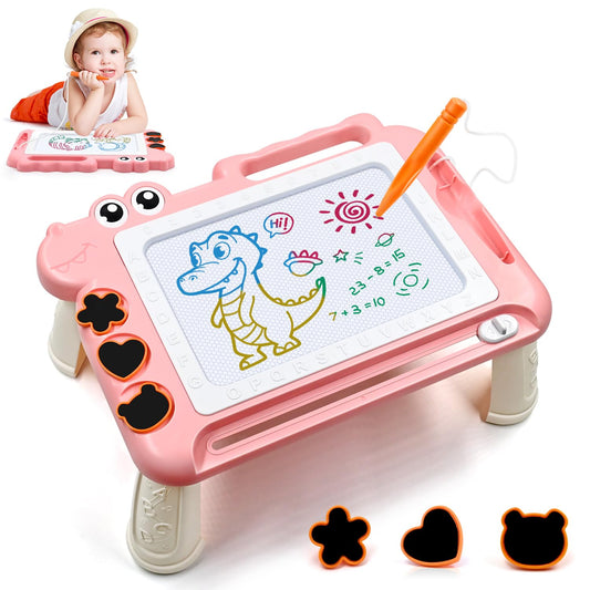 Dinosaur magnetic drawing board with legs, kids games for ages 2-5, gift for girls, colorful magnetic doodle board learning toy for ages 2-7, travel-sized magnetic board children's toy.