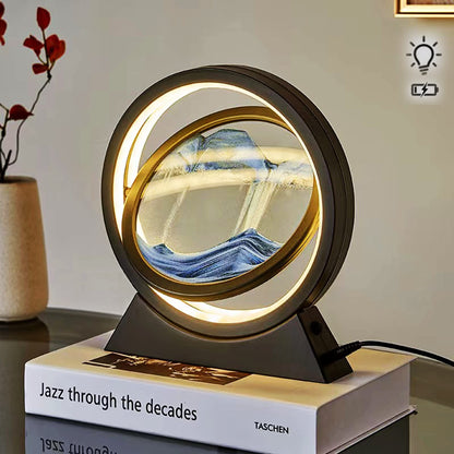 Neioaas 3D Moving Sand Art Table Lamp, 360° rotating sandscapes hourglass decor flowing sand lights,3D deep sea sand art hourglass lamp, adult child sand painting decor (Black-Blue)