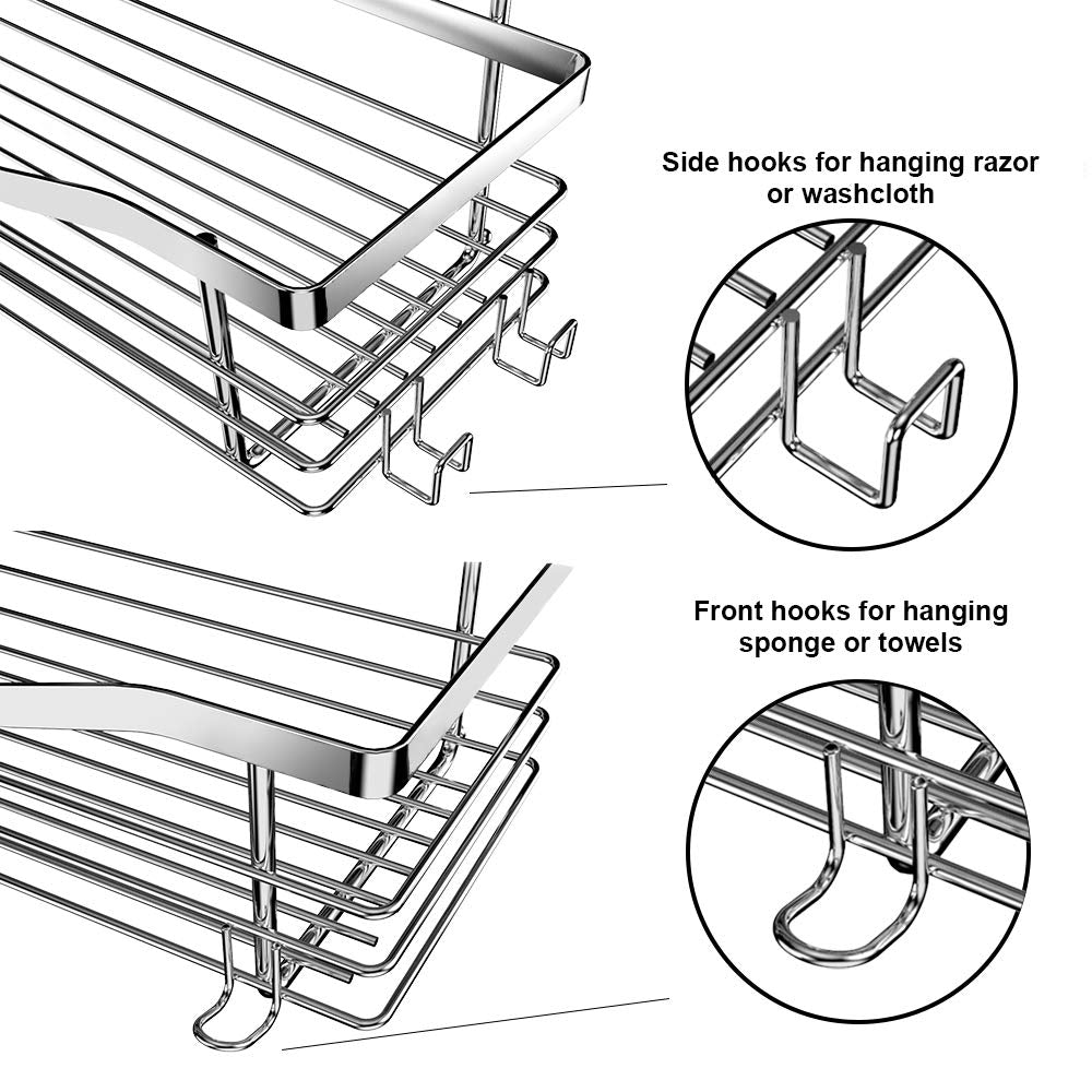 Orimade shower caddy without drilling with soap dish and 5 hooks - shower shelf for the shower bathroom, kitchen shelf organizer soap dish - adhesive shower caddy without drilling - stainless steel - 3 pack