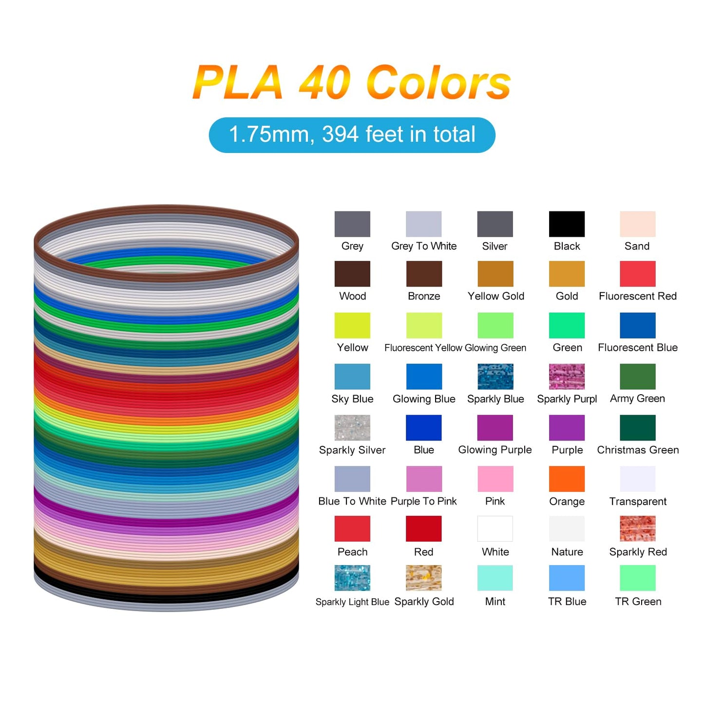 Kretrum 40 Colors 3D Pen Filament PLA 1.75mm 3D Printing Pen Filament Refills Compatible with MYNT3D SCRIB3D 3D Pen NOT Fit Filapen any color 3M Total 394 Feet