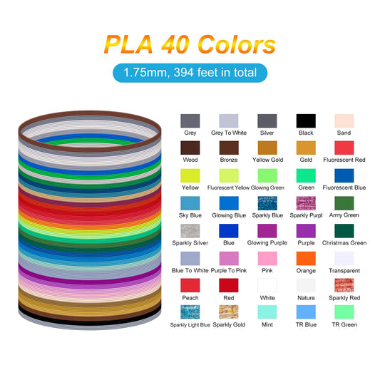 Kretrum 40 Colors 3D Pen Filament PLA 1.75mm 3D Printing Pen Filament Refills Compatible with MYNT3D SCRIB3D 3D Pen NOT Fit Filapen any color 3M Total 394 Feet
