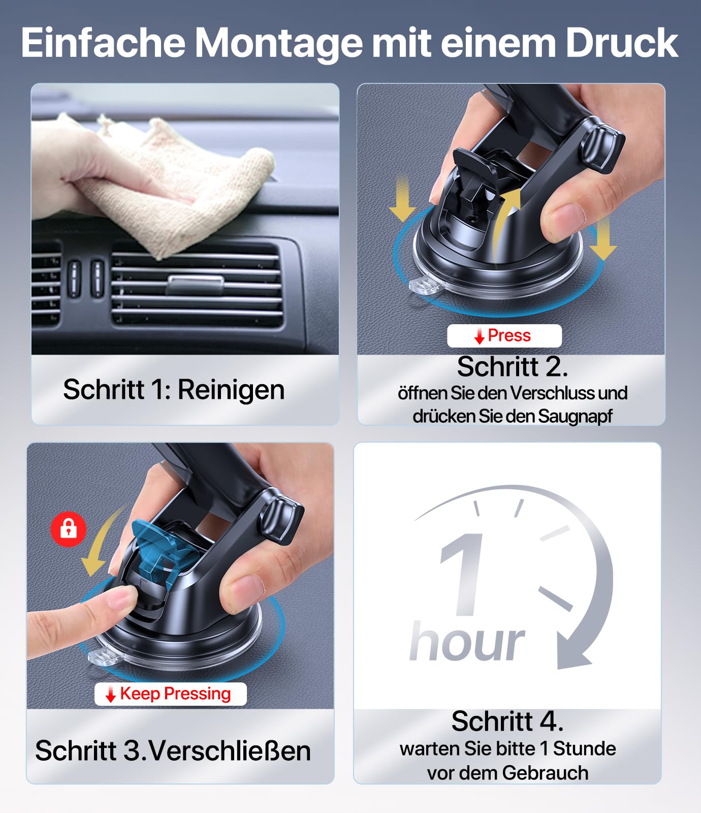 Miracase car phone holder Universal [Strong suction cup and metal hook] car phone mount vent dashboard windshield phone holder for iPhone Galaxy All Smartphones