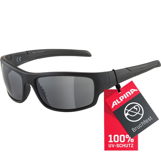 ALPINA TESTIDO - Mirrored and shatterproof sports and cycling glasses with 100% UV protection for adults, all black, One Size