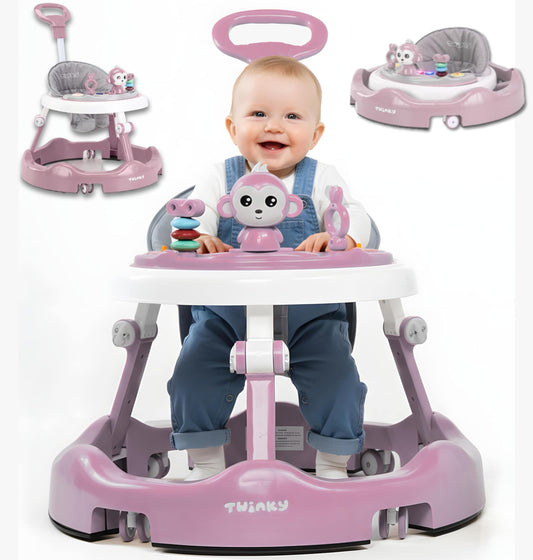Twinky® Baby Walker with Playset & Floor Mat - Sturdy 4-way adjustable preschool walking aid - Perfect as a support for your little one's first steps (Pink)