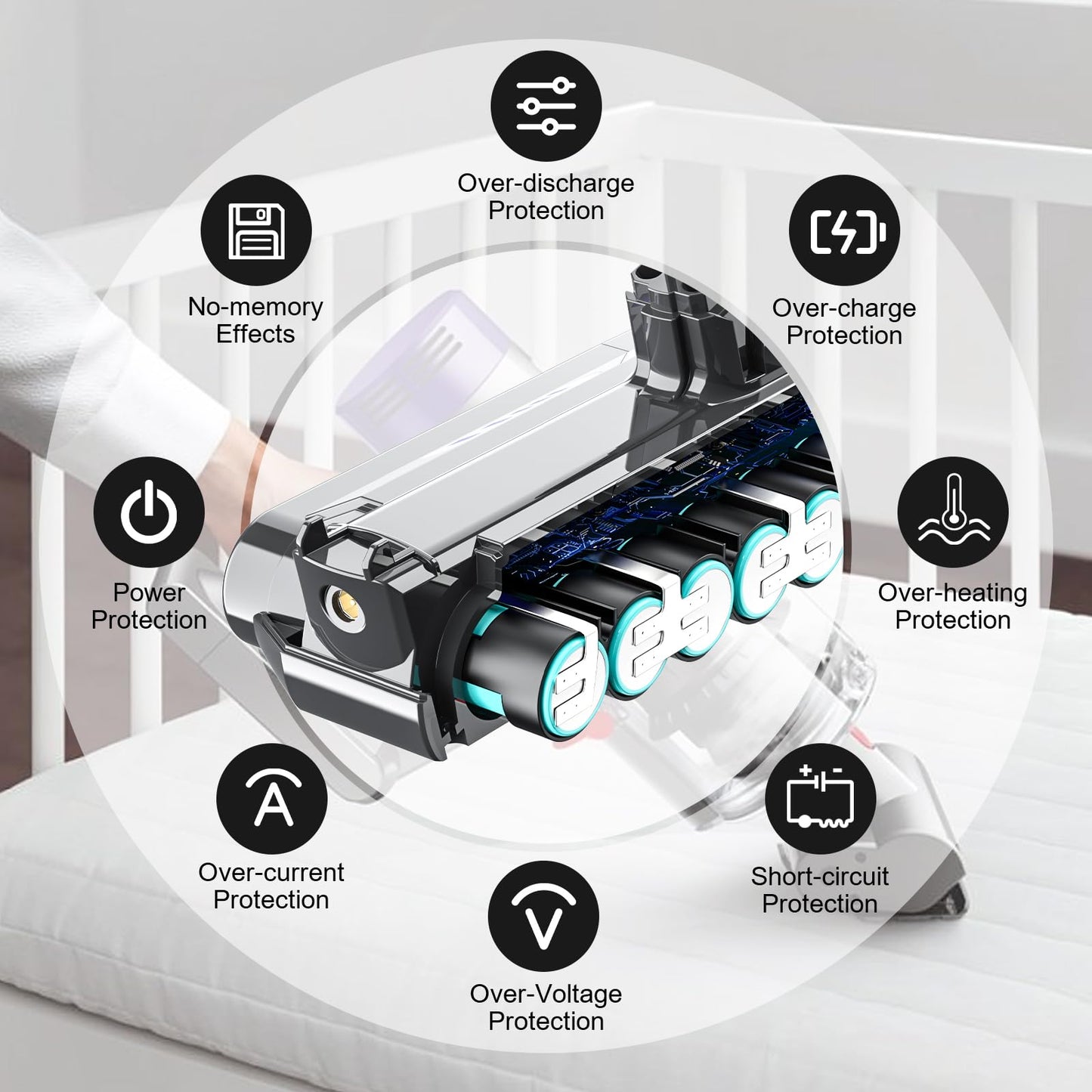 6000mAh V10 replacement battery for Dyson V10. Compatible with Dyson SV12 V10 Animal, V10 Absolute, V10 Motorhead, V10 Fluffy, V10 Total Clean vacuum cleaners.