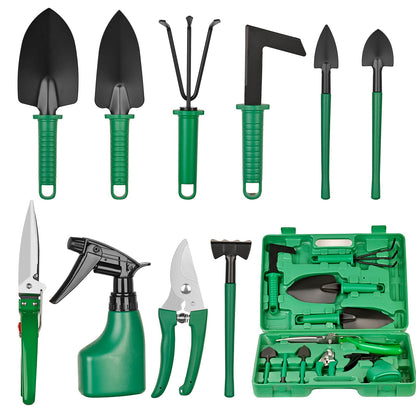 DUOJIN Garden Tool Set, 10 Piece Flower Garden Tool Set Gardening Hand Tool Gift Set, Garden Gifts for Women and Men, Including Pruning Shears and Storage Box, Garden Accessories