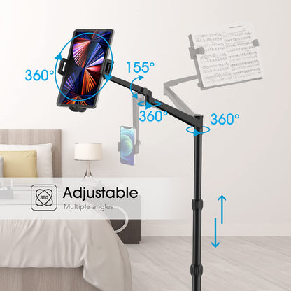 Smatree iPad Stand Adjustable - 360 Degree Rotating Floor Stand for 8.3 inch Mini 6 and 4.7-12.9 inch iPhone, Tablet - Height Adjustable, Stable and Flexible