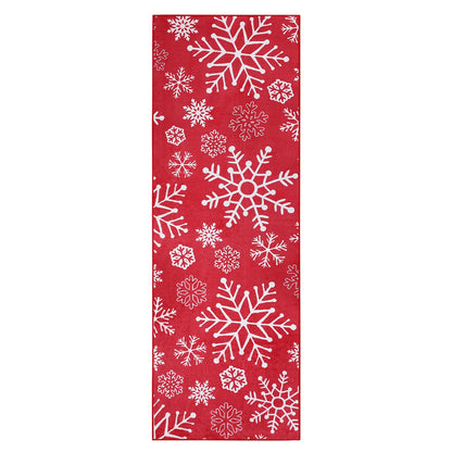 LuxFocus Runner, 60 x 180 cm, Christmas decoration, rug for hallway, Christmas, indoor decor, soft red carpet, snowflake pattern, kitchen, hallway, runner, machine washable, non-slip, 60