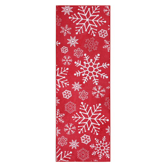 LuxFocus Runner, 60 x 180 cm, Christmas decoration, rug for hallway, Christmas, indoor decor, soft red carpet, snowflake pattern, kitchen, hallway, runner, machine washable, non-slip, 60