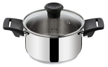 Tefal by Jamie Oliver Mainstream pot and pan set B271S7 | Stainless Steel Black Collection | Titanium Non-Stick coating | Thermo-Spot | Ergonomic Soft-Touch handles | Induction compatible