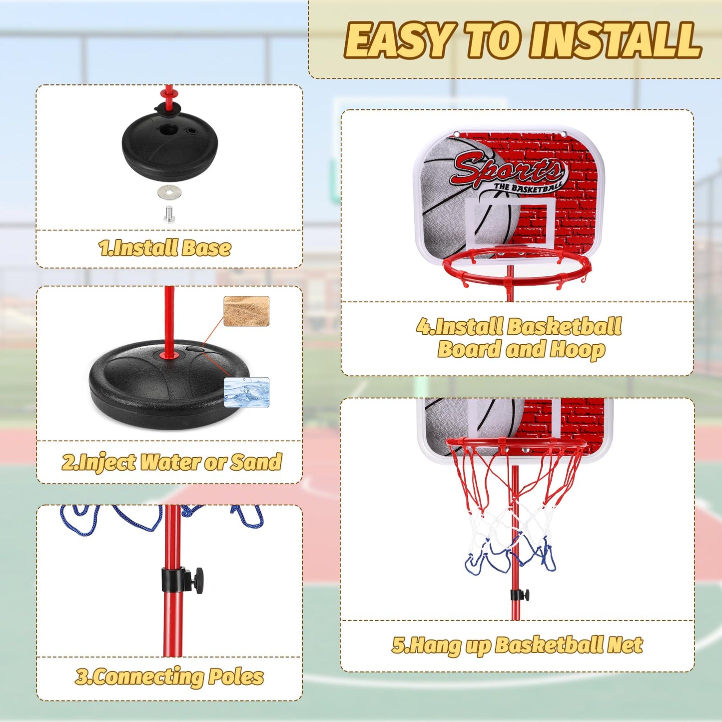 vvhippo Kids Basketball Hoop, Outdoor Basketball Hoop with 2 Basketballs and a pump, Adjustable Height Basketball Hoop, for children aged 3 to 8, for indoor and outdoor basketball hoops