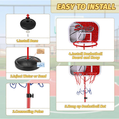 vvhippo Kids Basketball Hoop, Outdoor Basketball Hoop with 2 Basketballs and a pump, Adjustable Height Basketball Hoop, for children aged 3 to 8, for indoor and outdoor basketball hoops