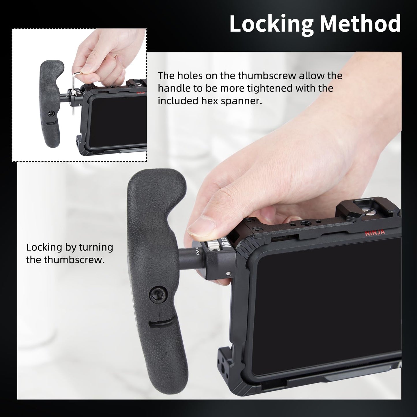 Nitze Side Handle, side handle kit with 1/4" screw and removable positioning pins for smartphone/iPad/monitor/camera cages - PA32D