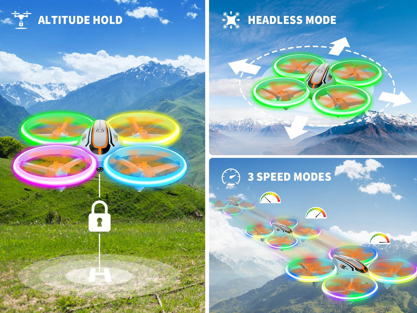 i9C Drone with HD Camera for Kids, Mini Drone with Colorful LED Lights, RC Quadcopter with Headless Mode, Flight Path, Toy Gifts for Boys Girls Beginners