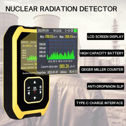 SURLABA Nuclear Radiation Detector, Geiger Counter Dosimeter Measurement of Beta Gamma X-rays, Radioactivity Radiation Meter Portable Real-time Monitoring Device with Sound Light Vibration Alarm