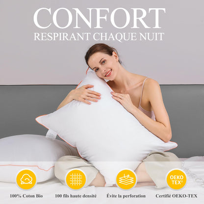 Orange Wave Down Pillow 55x70cm Feather Pillow - Head Pillow 1 Piece Pillow Down and Feathers Sleep Pillow, RDS and Oeko-TEX Side Sleeper Pillow for Maximum Support and Luxurious Sleep Comfort
