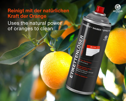 4x OCTOPUS Label Remover and Adhesive Remover Spray, adhesive remover for removing stubborn residues, with orange oil - 200 ml.