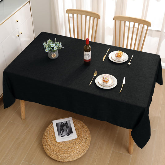 Smiry linen-look tablecloth, waterproof with lotus effect, rectangular 140 x 200 cm. Stain-resistant black table cover for easy cleaning and protection.
