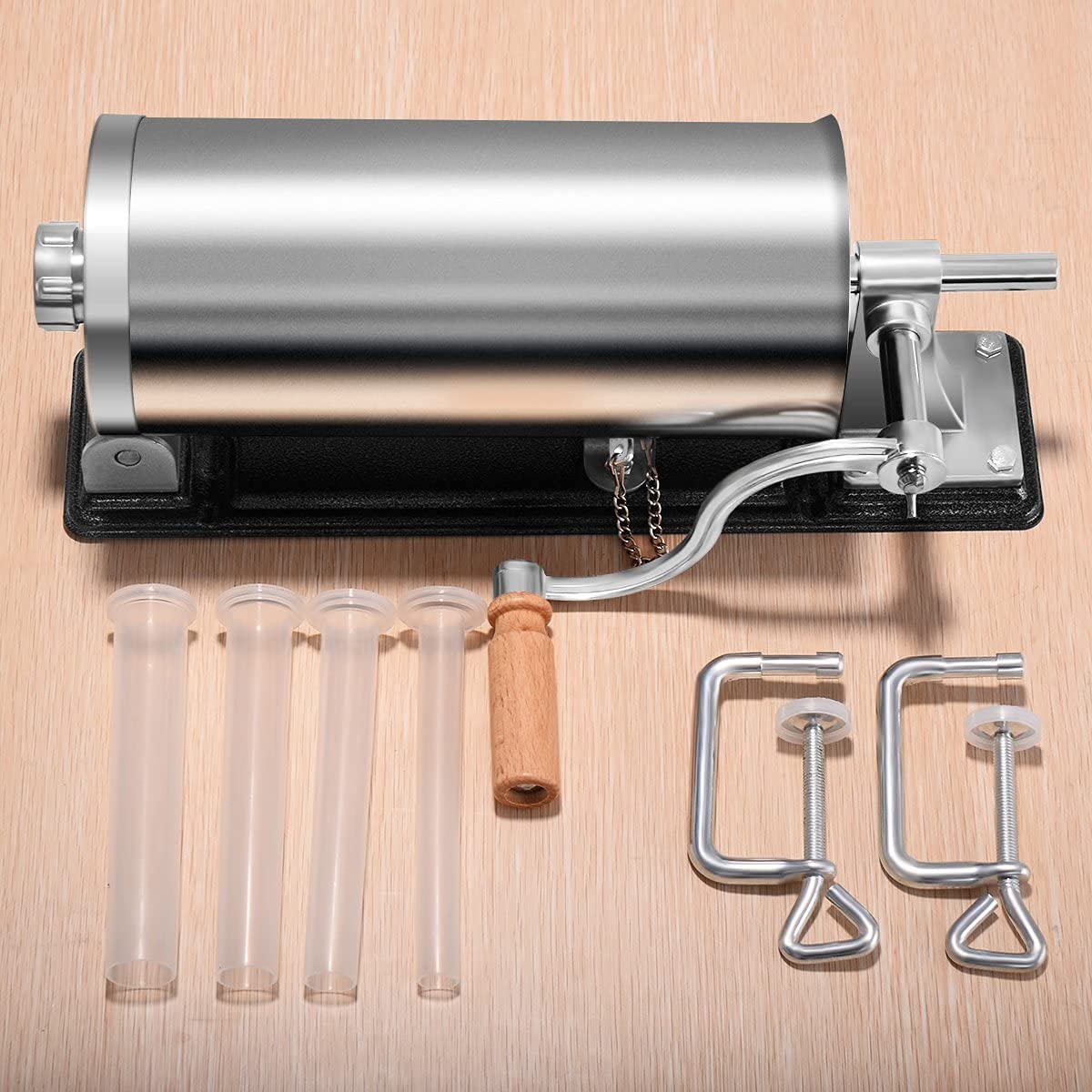RELAX4LIFE 3 kg Sausage Stuffer Manual, Sausage Filling Machine with 4 Filling Tubes, Sausage Injector for Butcher Shop & Bakery & Kitchen & Restaurant, Sausage Press with Table Clamp, Sausage Maker made of Stainless Steel & Aluminum