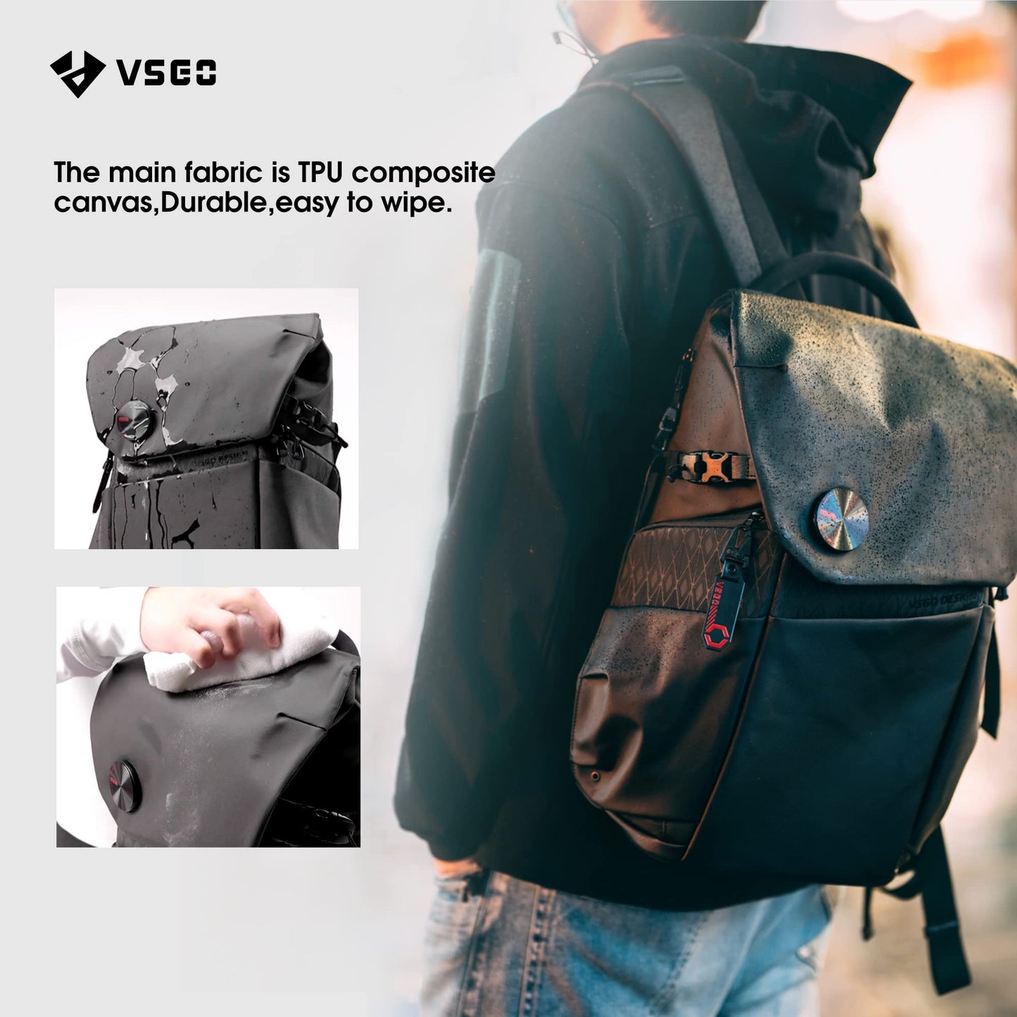 VSGO 20L Professional Camera Backpack designed for DSLR/SLR cameras like Sony, Canon, and Nikon. Also fits DJI RSC2 gimbals, tripods, 15.6" laptops, lenses, and other accessories. Made of waterproof TPU canvas, ideal for travel and outdoor use.