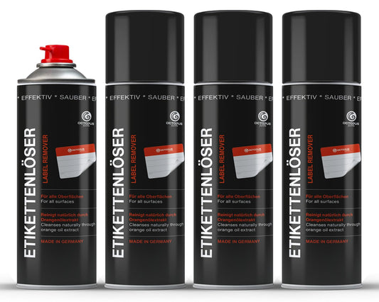 4x OCTOPUS Label Remover and Adhesive Remover Spray, adhesive remover for removing stubborn residues, with orange oil - 200 ml.
