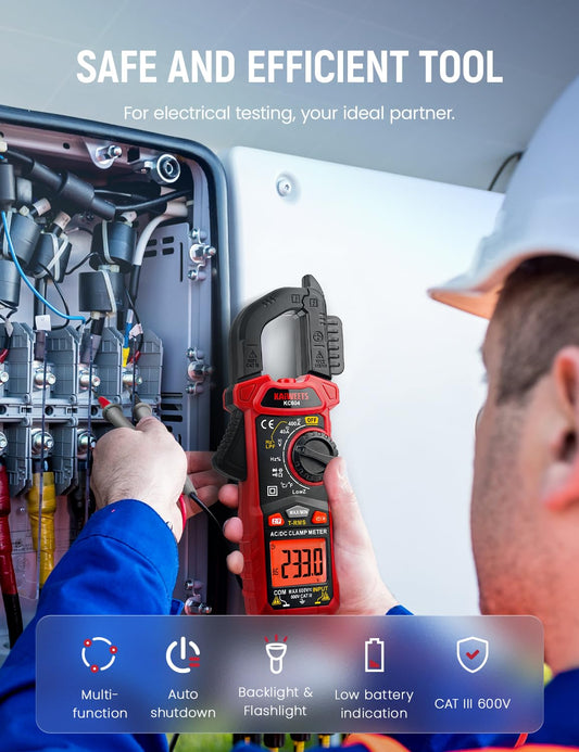 KAIWEETS Clamp Meter AC DC, True-RMS 4000 Count Clamp Multimeter with Flashlight Backlight for measuring AC/DC voltage current temperature continuity diode NCV, KC604.