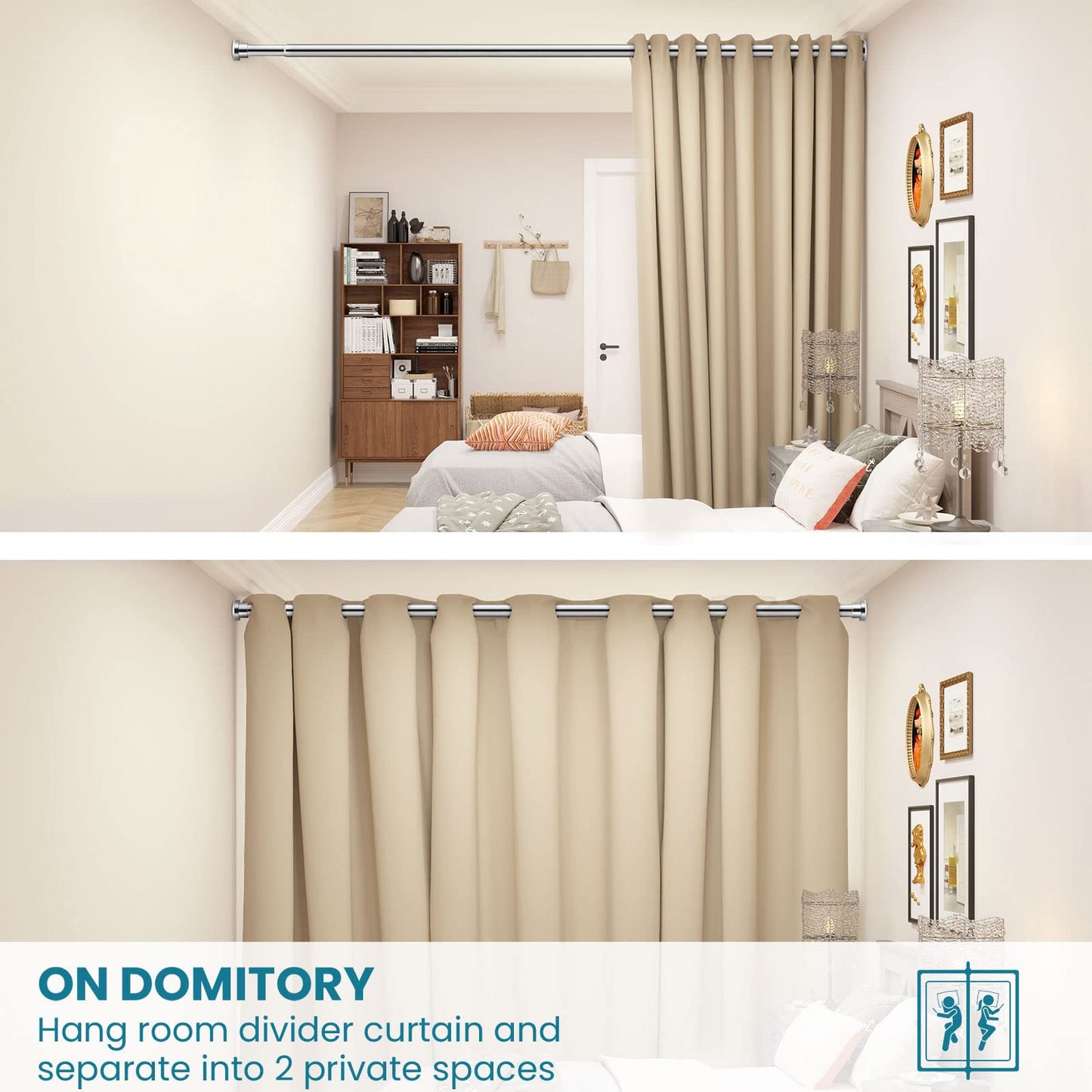 Telescopic rod - Extendable 155 to 260cm shower curtain rod without drilling adjustable clothes rod by twisting Adjustable, including 12 shower rings - Secure grip - Stainless steel shower rod