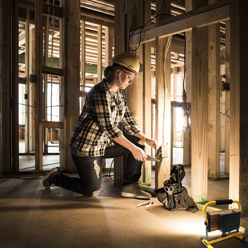 LED construction spotlight rechargeable portable work light - Orchidtent 7000 lumens construction lamp work light with 6 dimming levels, 360° rotatable bracket, outdoor lighting for camping.