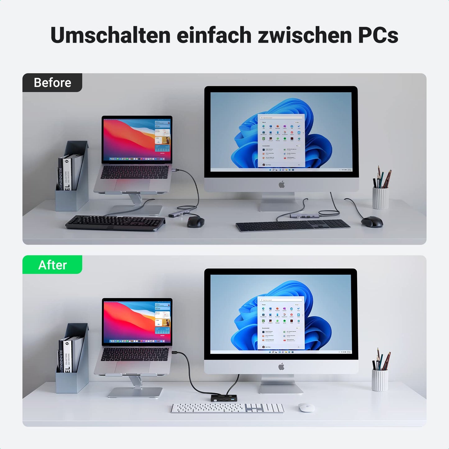 UGREEN USB Switch 2PC 2 In 4 Out USB 3.0 Switcher with 2 A to A cables for keyboard, mouse, printer, scanner, etc.