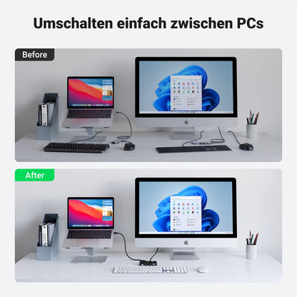 UGREEN USB Switch 2PC 2 In 4 Out USB 3.0 Switcher with 2 A to A cables for keyboard, mouse, printer, scanner, etc.
