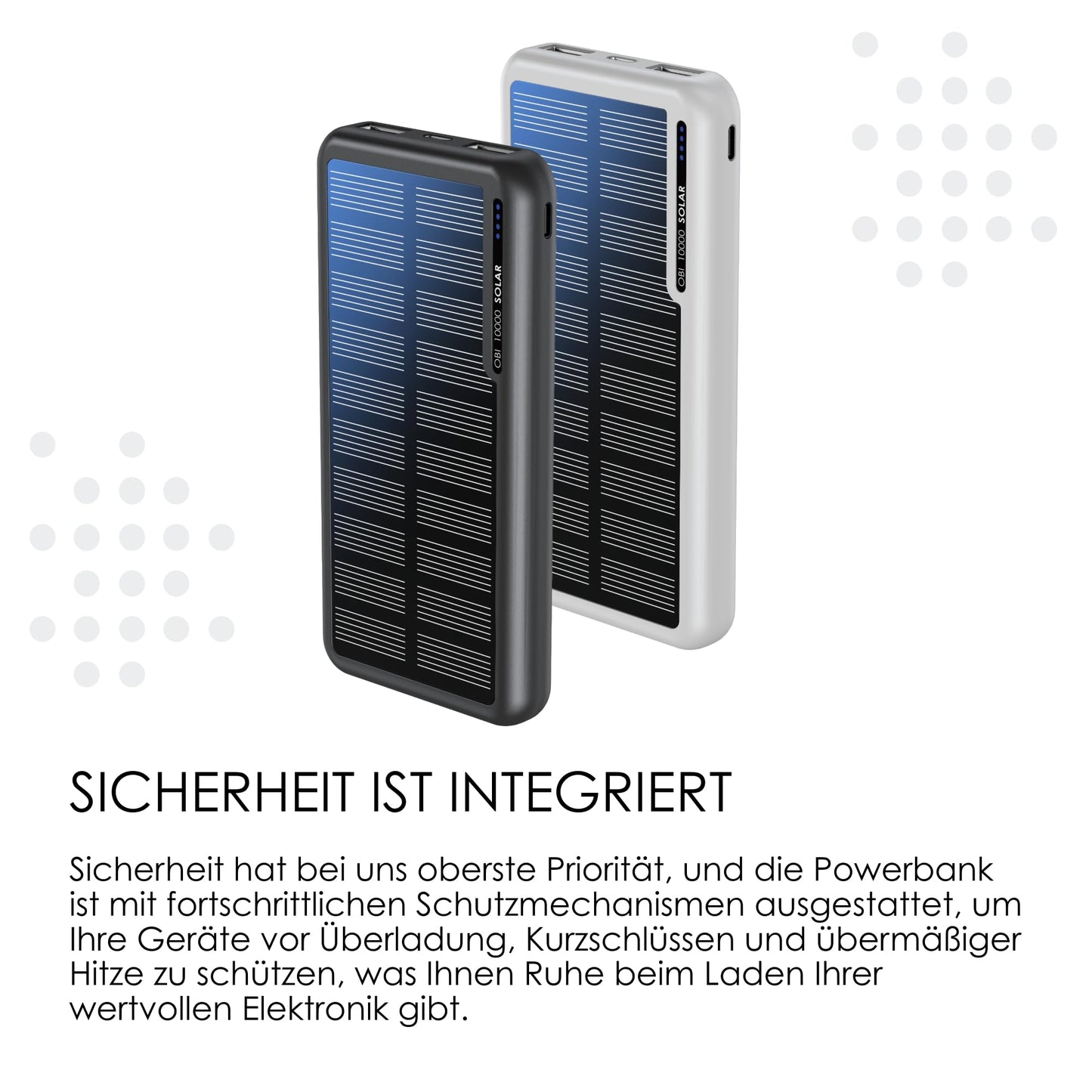 Boompods Obi Solar 10000mAh Solar Powerbank - Fast-charging charger with USB-C & 2X USB ports, Outdoor Power Bank with solar panel, Durable charging station for mobile phones, tablets and travelling, White