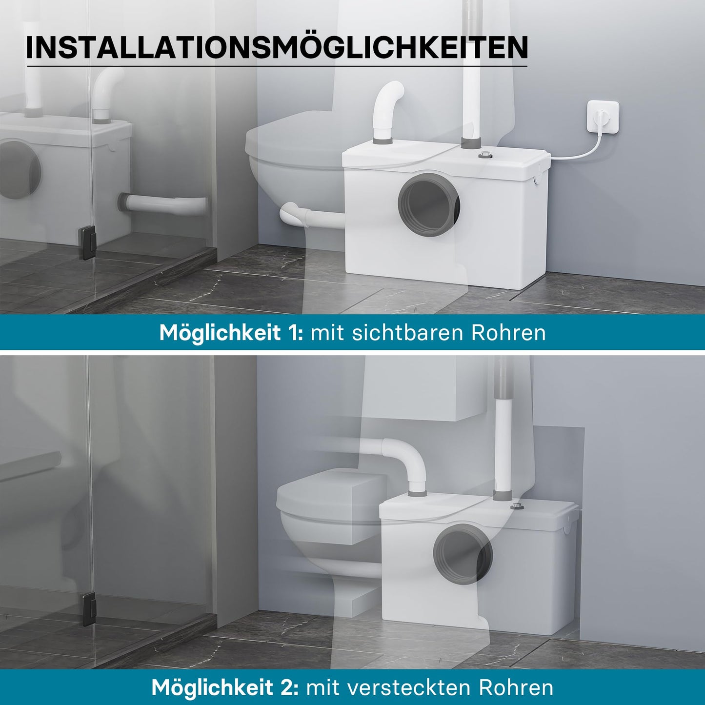 Wiltec 3/1 small lifting station 600W with shredder, lifting system up to 10m height, wastewater lifting system with 3 inlets, sewage lifting system for toilet and shower.
