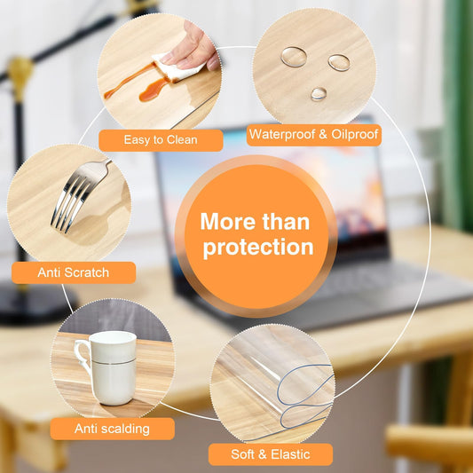 PUEAZU Desk Pad Transparent, 80x40x0.15cm Clear Large Desk Mat Transparent PVC Desk Pad Non-Slip Waterproof Table Mat Table Protector for Office Home