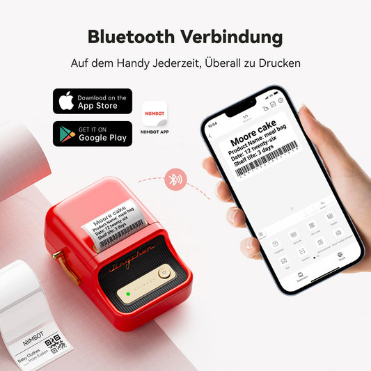NIIMBOT B21 Label Printer, Self-Adhesive Labeling Machine Bluetooth Label Maker Sticker Printer, Portable Label Printer for Barcode Retail Office, Red.