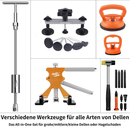 PDR Tools Dent Repair Kit, Paintless Dent Repair Kit with New Long Tabs made from Aluminum Alloy for damage from large dents, small dents, creases, and hail damage.