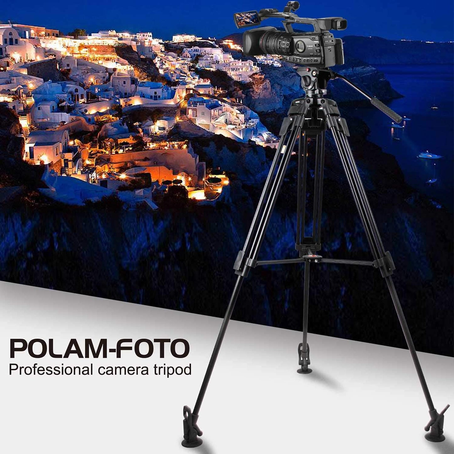 POLAM-PHOTO 163cm Professional Video Tripod with Fluid Head, High-performance Aluminum Double Tube Tripod, Load Capacity 8kg, Durable Tripod for Video Cameras