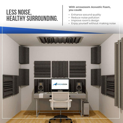 Arrowzoom 12 Acoustic Foam Tiles Long Bass Traps 12x12x24cm Soundproofing Wall Decor Sound Absorbers Broadband Absorbers Recording Studio Soft Foam Black 1133