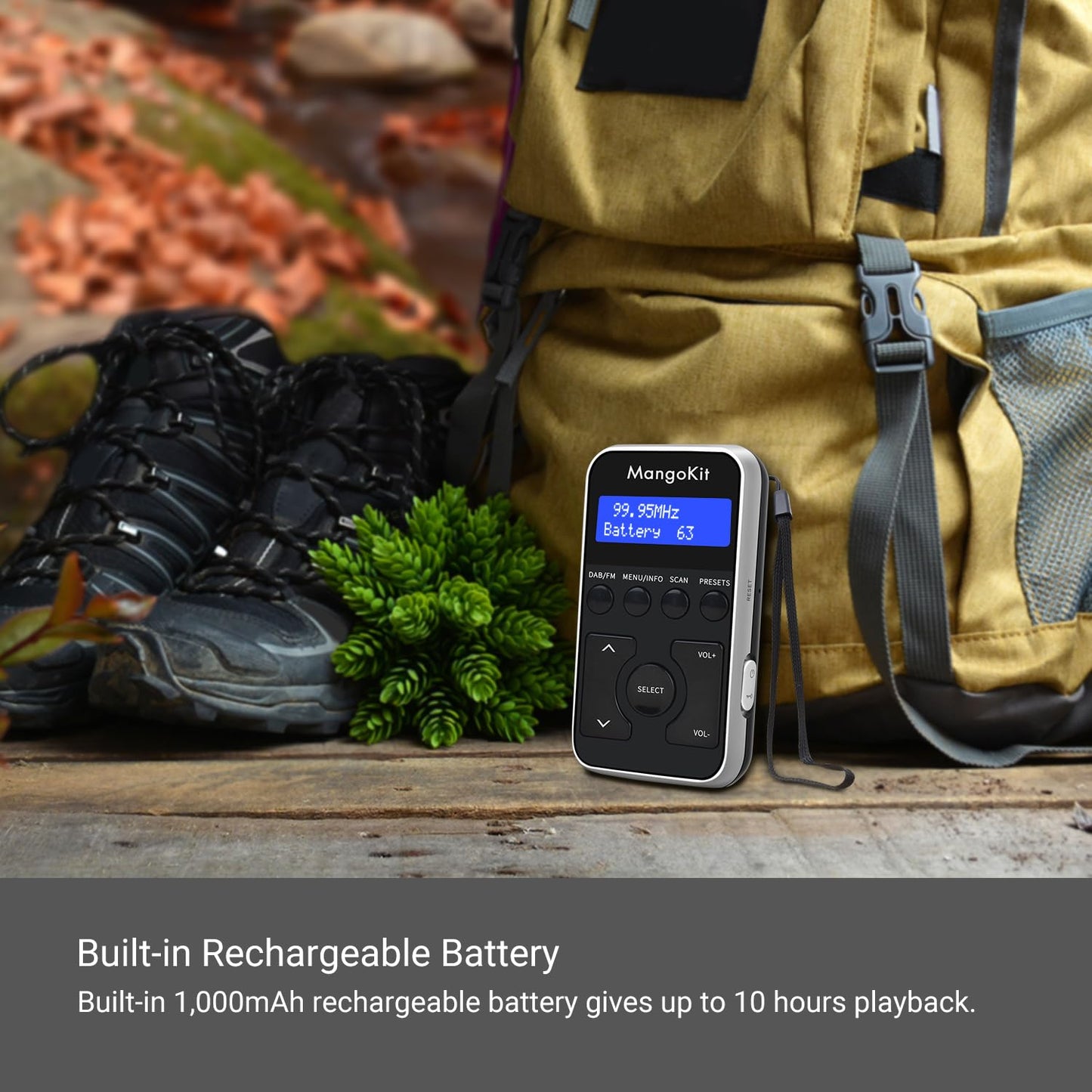 MangoKit MP1 Small Portable Mini DAB/DAB+/FM Radio, Digital Pocket Radio with Headphones, Rechargeable Battery for Sports, Running, Walking, Jogging, or Cycling - Black