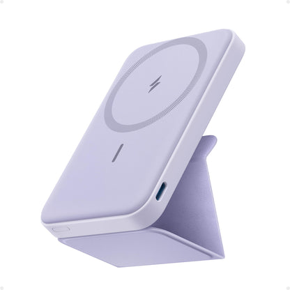 Anchor 622 Magnetic Wireless Power Bank (MagGo), 5000mAh folding magnetic power bank with USB-C for iPhone 17/16/15/14/13/12, Lavender