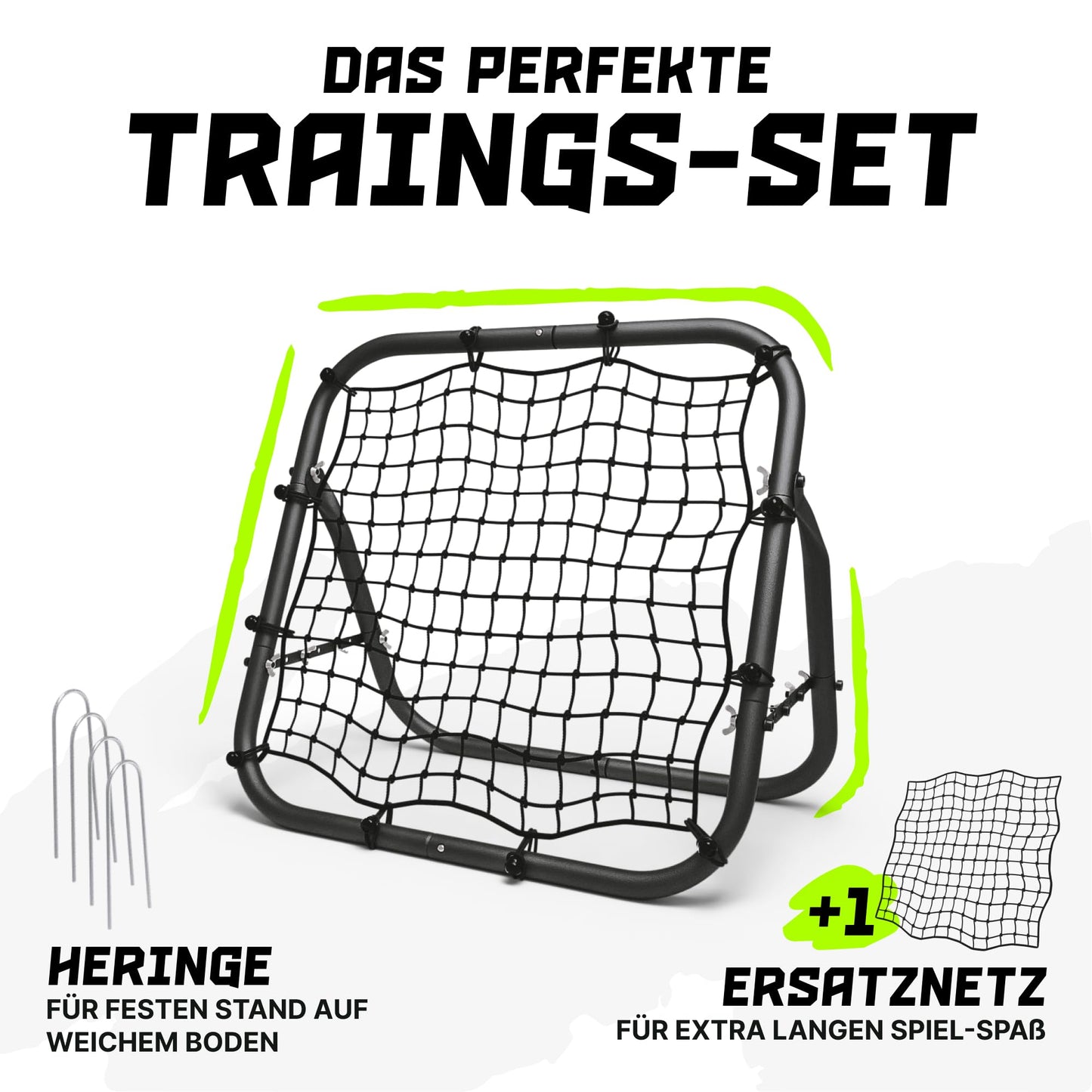 BENTSON rebounder for soccer kids and pros I Incl. spare net I Sturdy frame I Also for handball, volleyball, and basketball I rebound wall I matte black I 100x100 cm