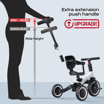 newyoo 5 in 1 balance bike tricycle, suitable for 1 year olds with push handle, for kids aged 1-3 years, bike for children up to 25kg including removable pedals and adjustable seat, white