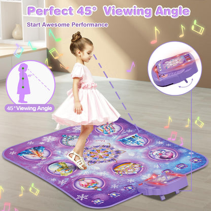 Dance mat kids toy gifts for girls 3 4 5 6 7 8 9 years, 2025 8 button dance mat with Bluetooth, Flowing light control system with stands, Purple princess gift for 3-12 girls