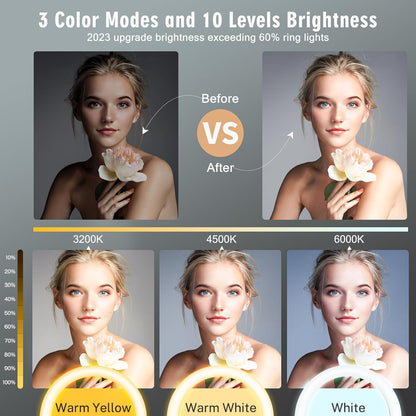 11.5 inch ring light with tripod for phone, large tripod for smartphone with ring light, selfie ring light phone tripod holder with ring light for photography, YouTube, TikTok, video, makeup.