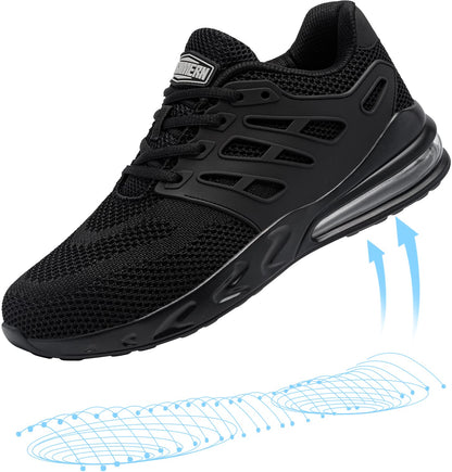 LARNMERN Work Shoes Men Women Safety Shoes S1 Steel Toe Shoes Slip Resistant SRC Lightweight Sporty Air Cushion Breathable Cushioning (42.5EU, Black L213057)