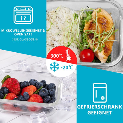 Igluu Meal Prep Glass Food Storage Containers with BPA-free lid (10-pack) - microwave, oven, freezer, dishwasher safe, leak-proof - 370 & 1050 ml - durable borosilicate glass.