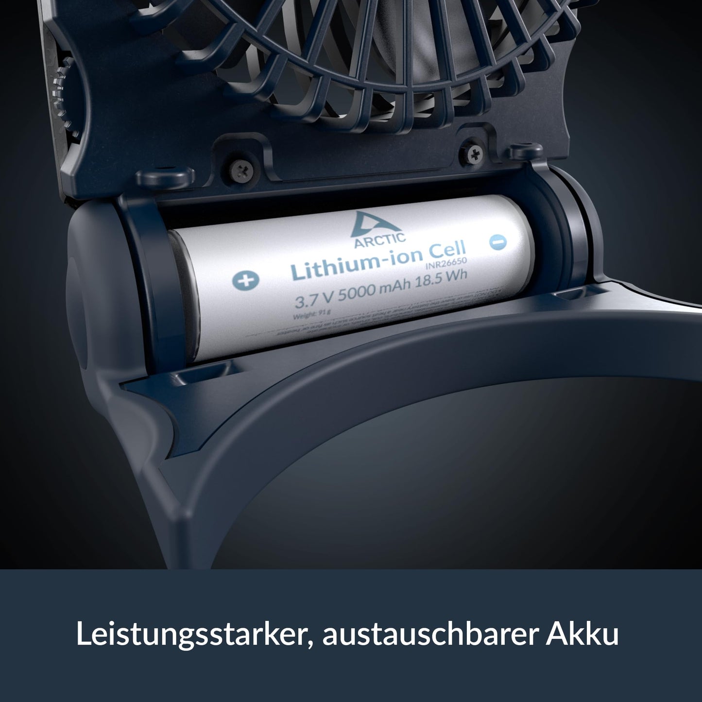 ARCTIC Summair 2Go - Rechargeable handheld fan with stand, infinitely adjustable, 4-77h runtime, USB-C connection (incl. USB-A cable) - Blue